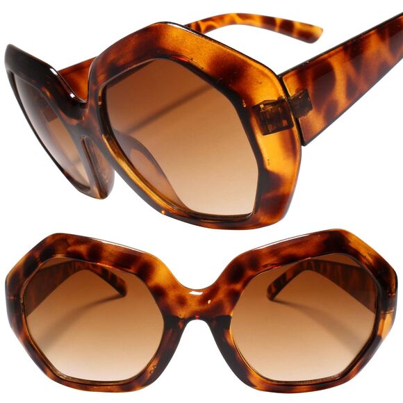 Geometric Heptagon Big Frame Tortoise Sunglasses - Picture 1 of 4